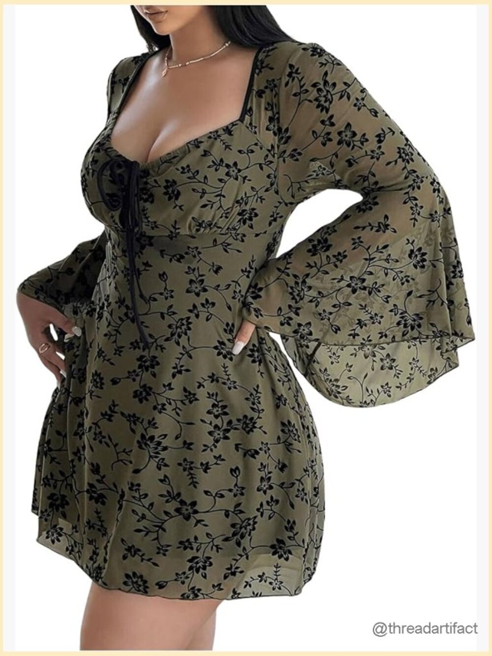 Women's Plus Size Floral Gothic Dress Flare Long Sleeve Mesh A Line